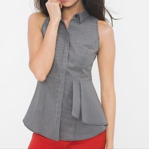WHBM Sleeveless Gray & White Striped Peplum Poplin Shirt Size 6